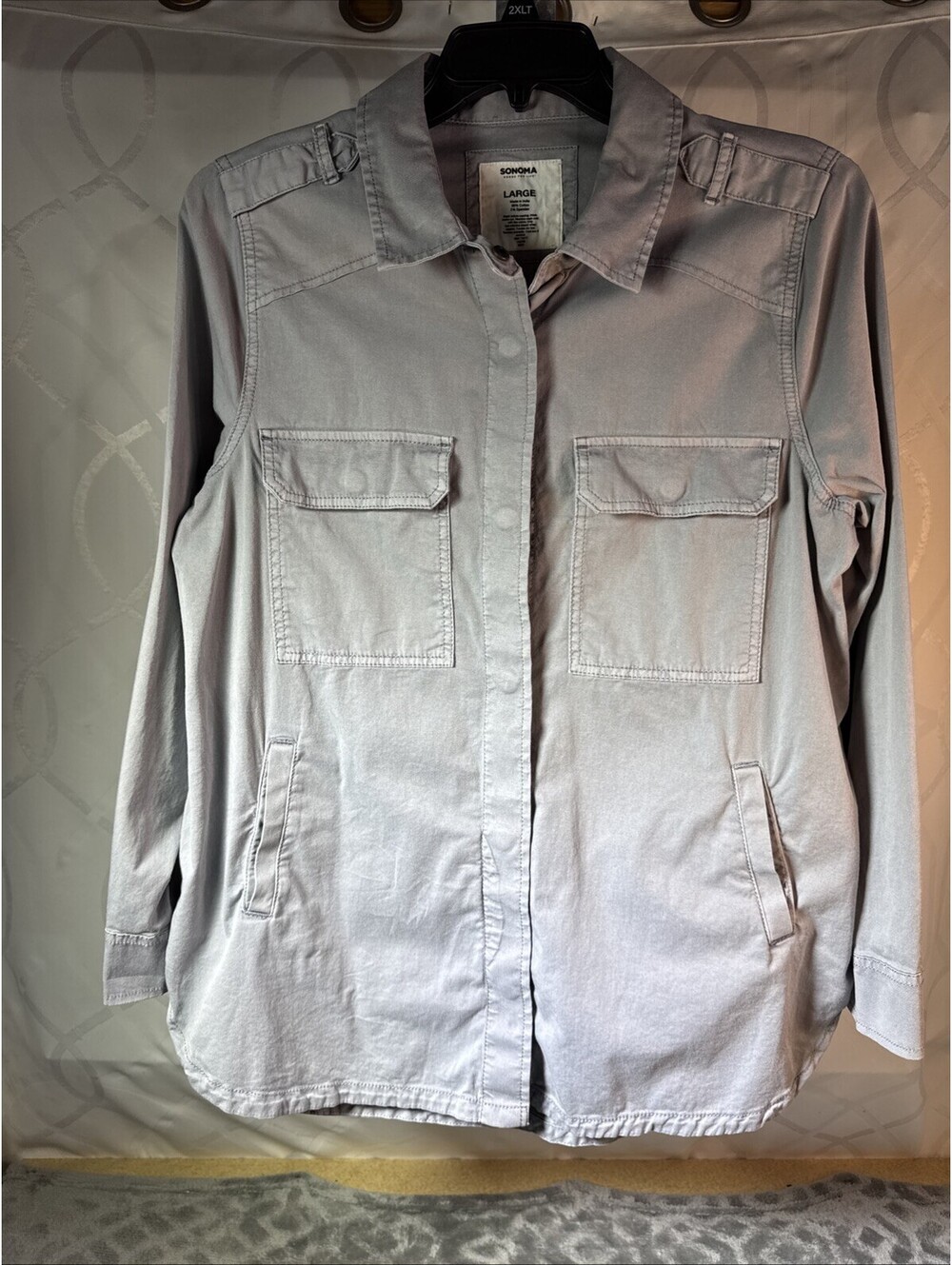 Sonoma Men's Light Gray Casual Button-Down Shirt Jacket Large
